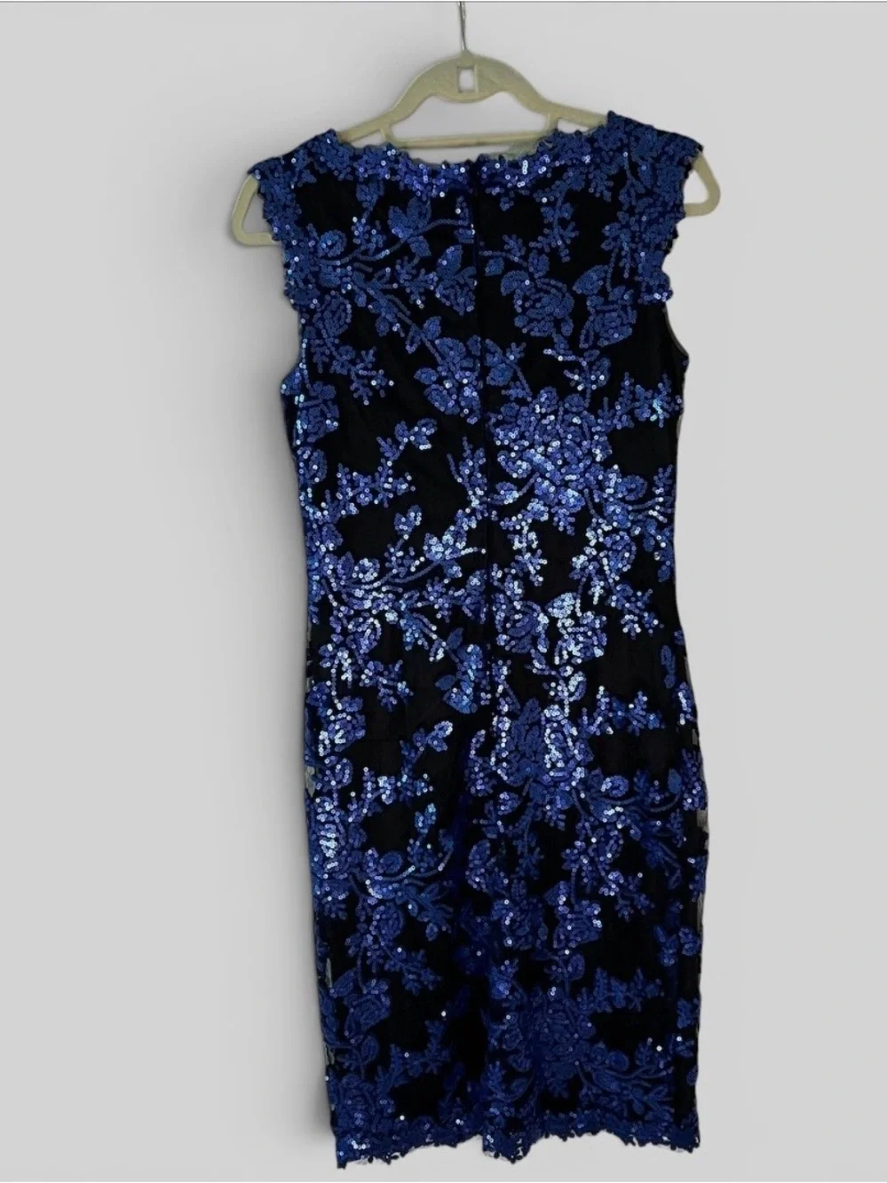 Tadashi Shoji Floral Lace Sheath Dress Blue Black Size 8 Wedding Guest Cocktail
